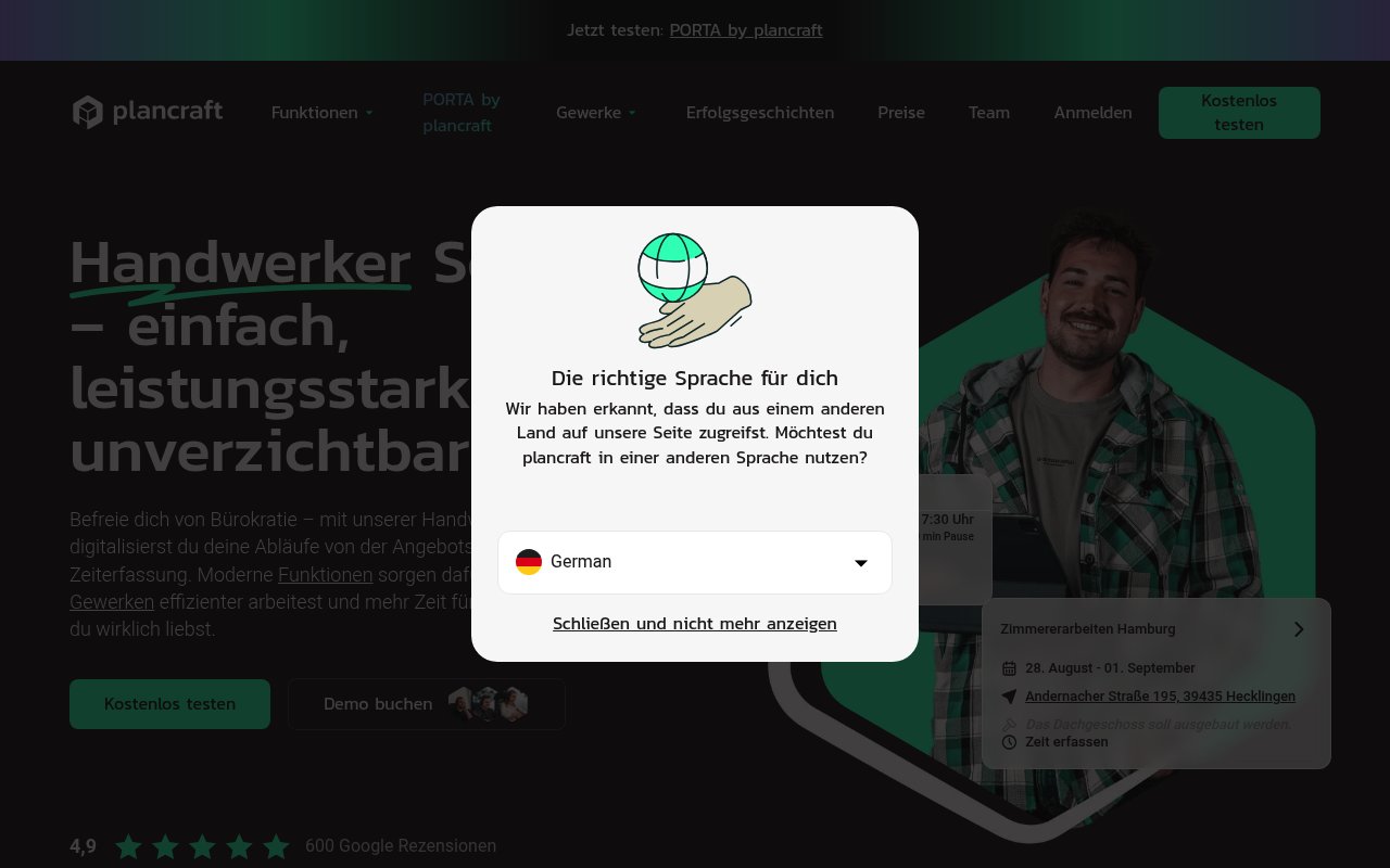 Plancraft website preview