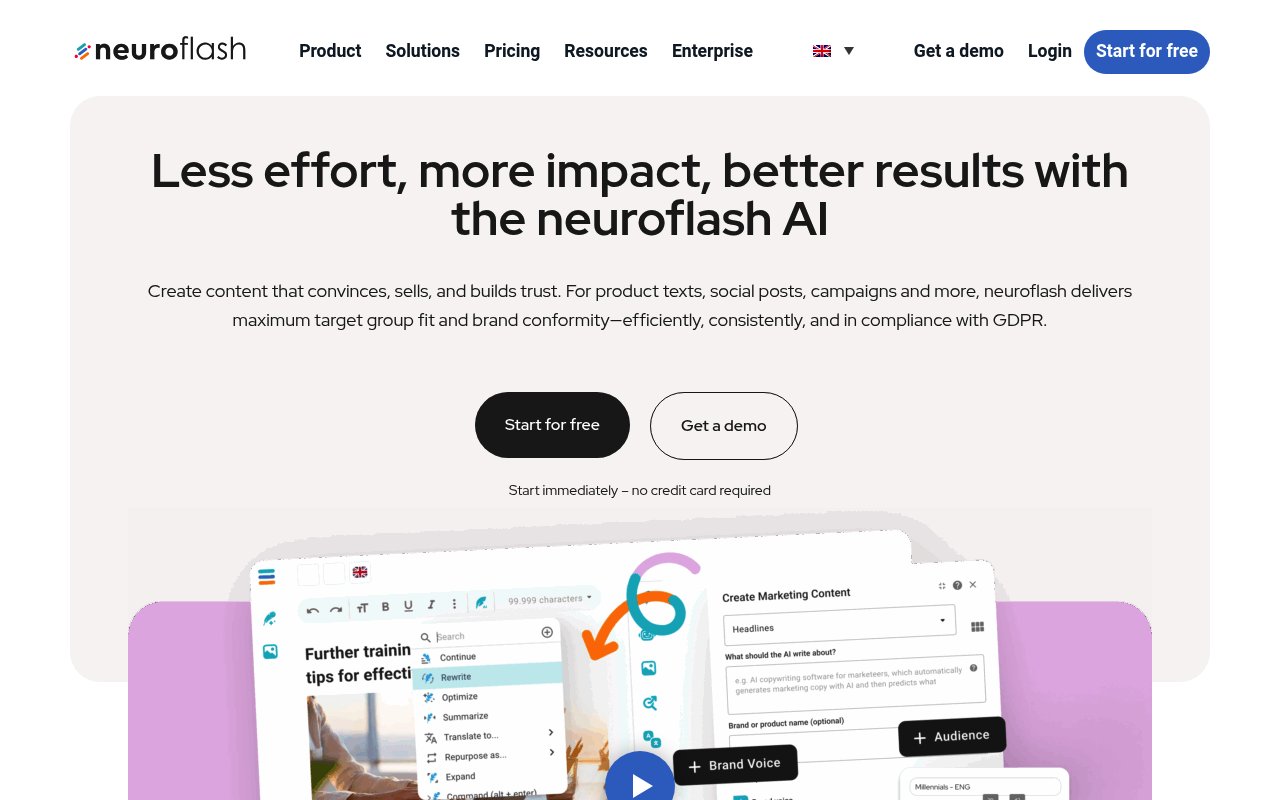 Neuroflash website preview