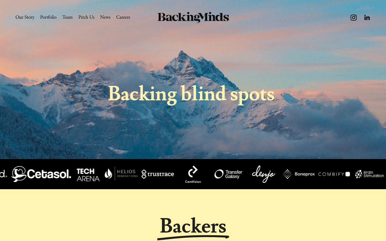 Backing Minds website preview