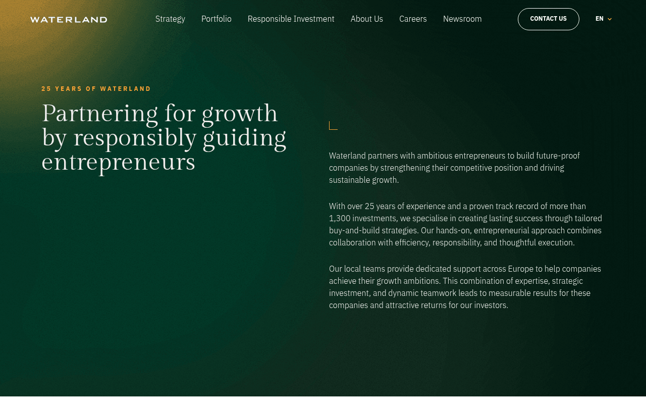 Waterland Private Equity website preview