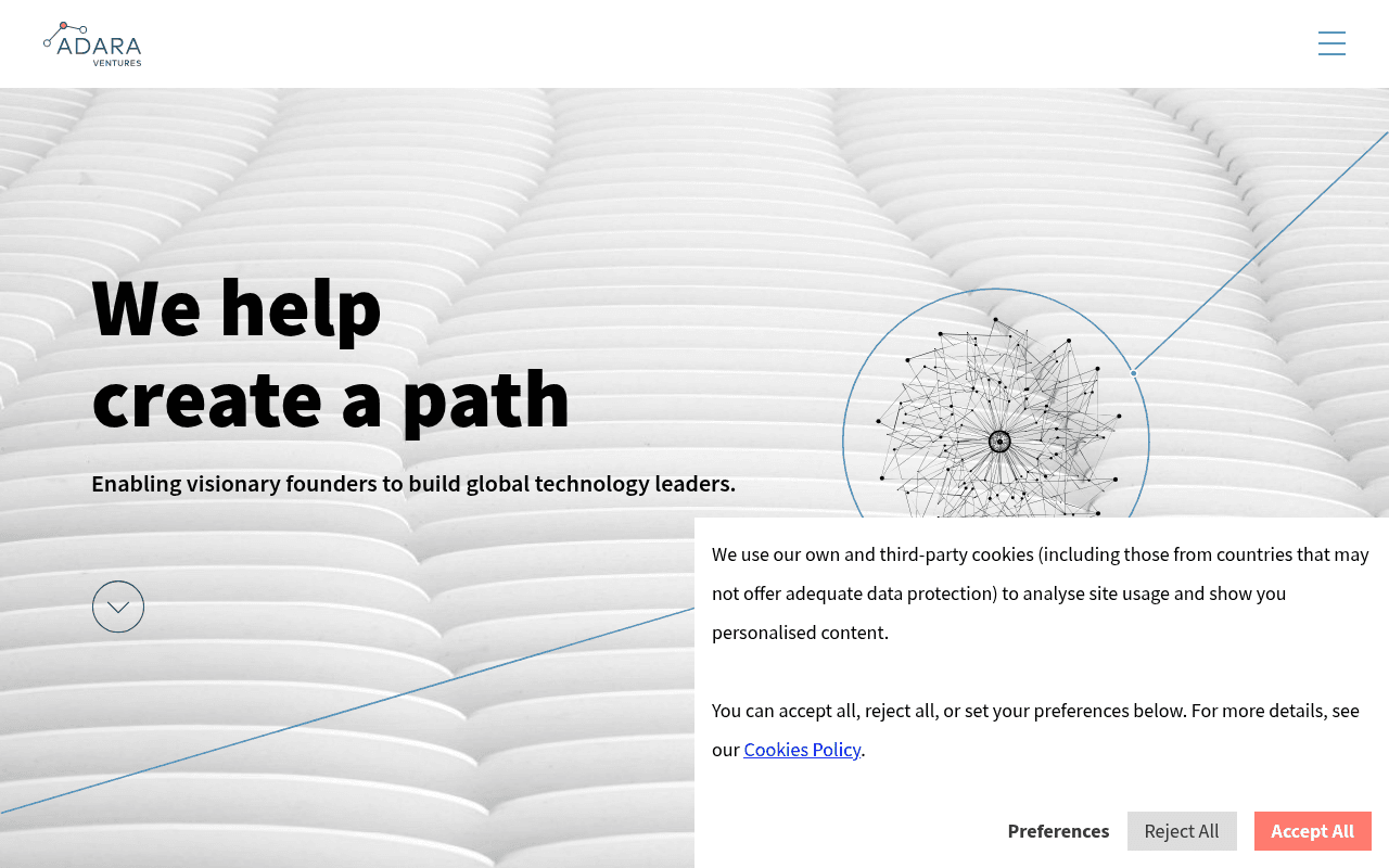 Adara Ventures website preview