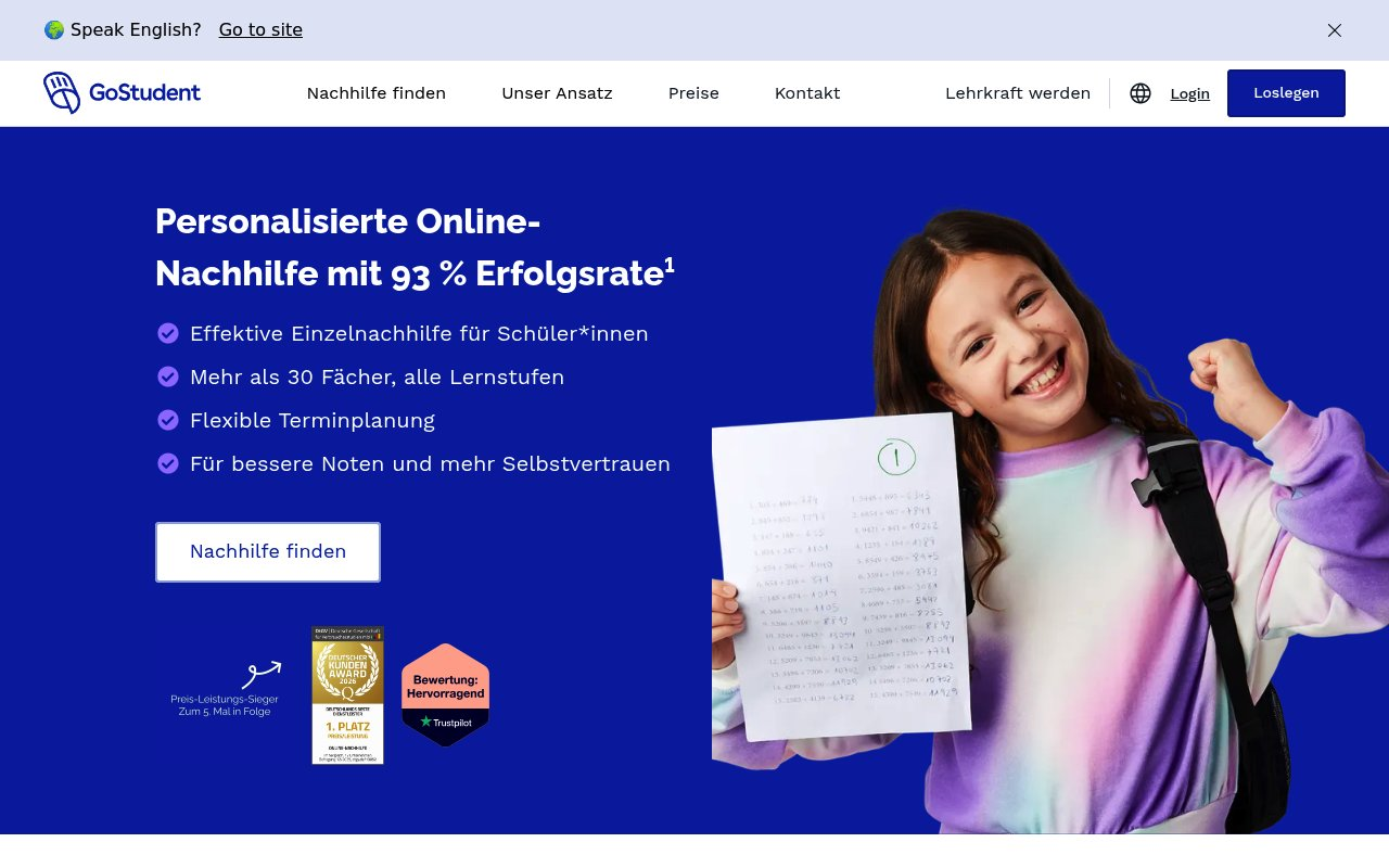 GoStudent website preview