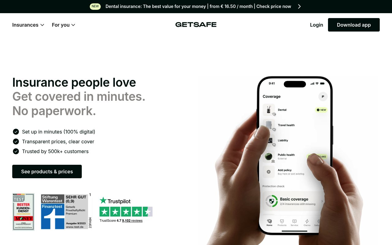 Getsafe website preview