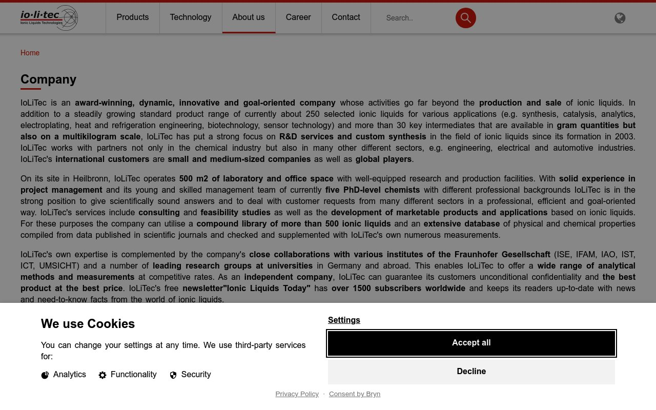 IoLiTec Ionic Liquids Technologies GmbH website preview