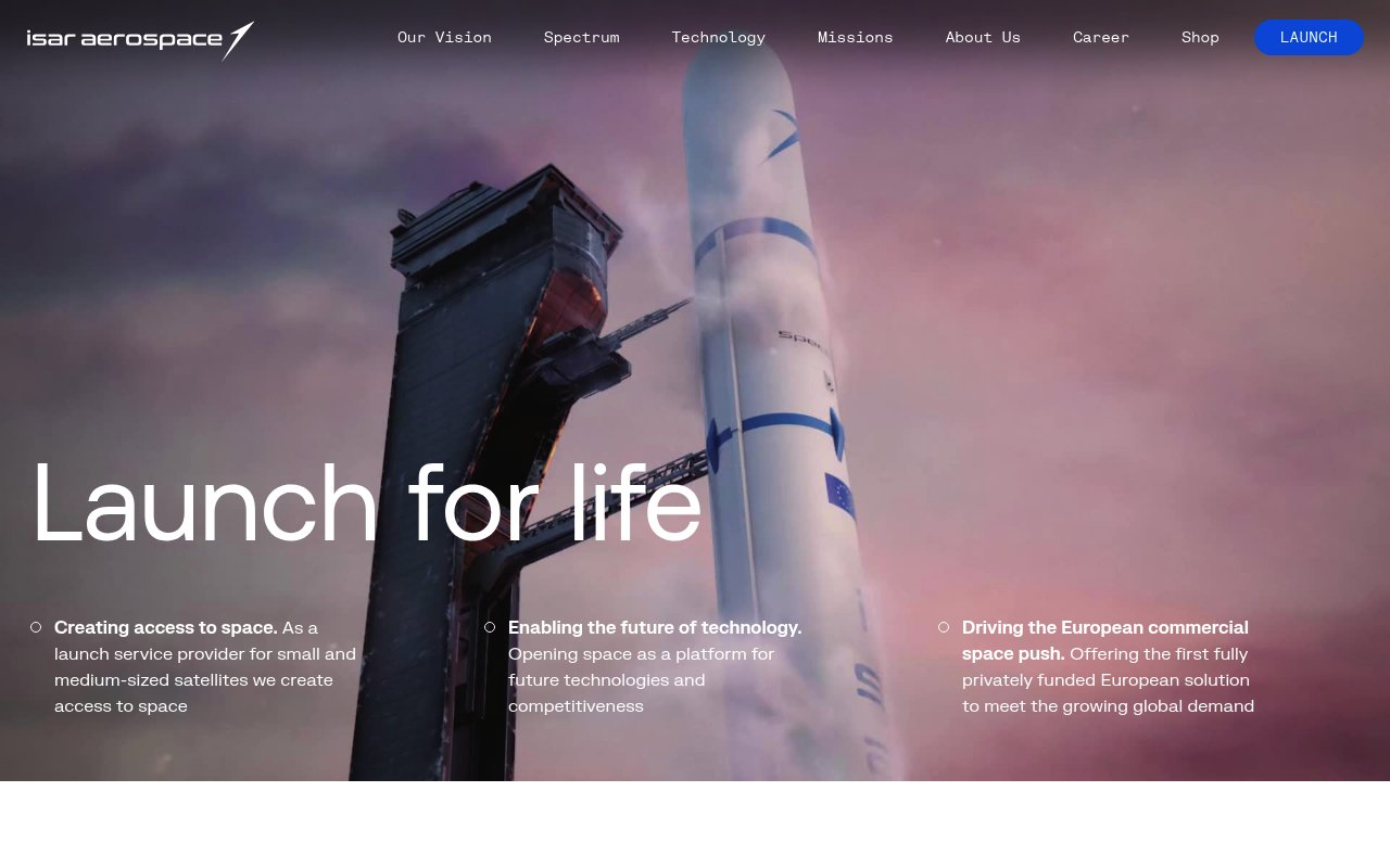Isar Aerospace website preview