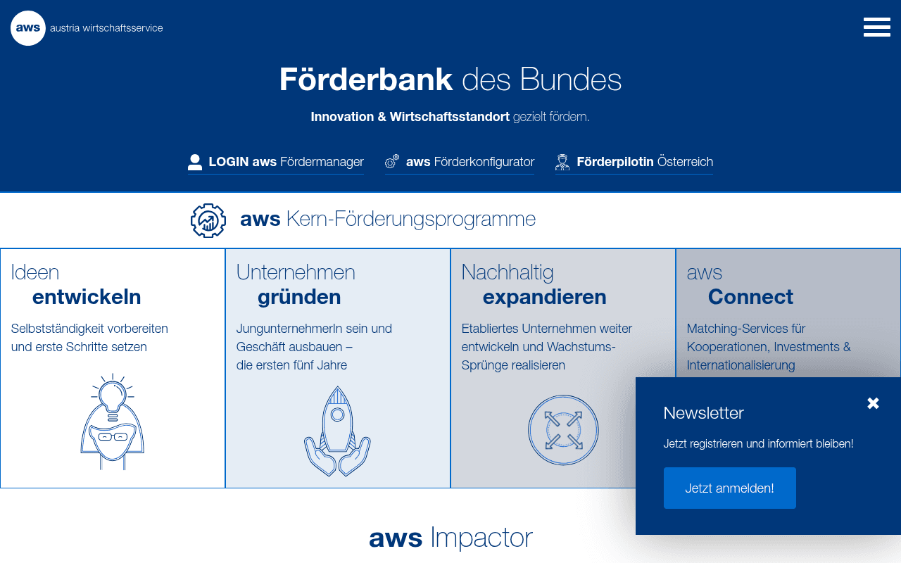 Austria Wirtschaftsservice (aws) website preview