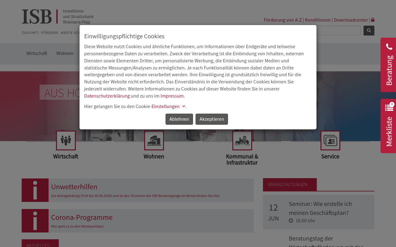 ISB – Investitions- und Strukturbank Rheinland-Pfalz website preview