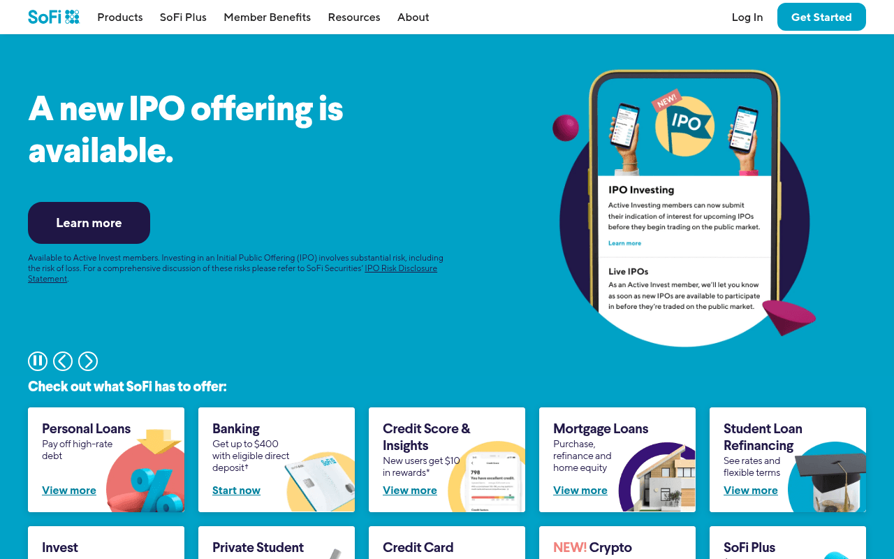 SoFi website preview